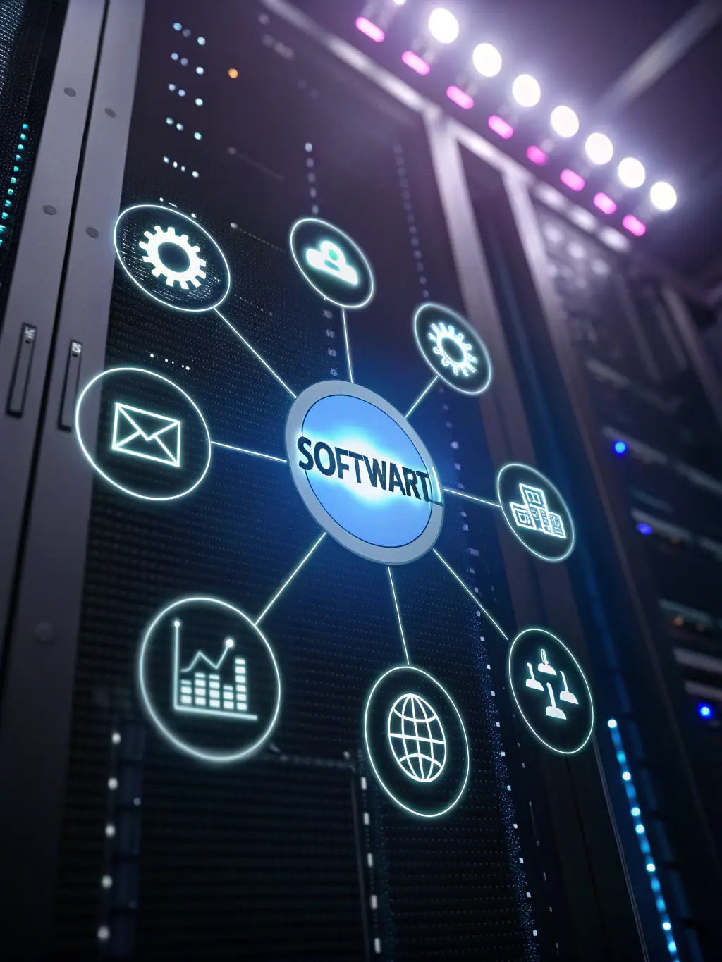 Un puzzle di software diversi che si collegano a un unico hub centrale, rappresentando l’indipendenza dai singoli programmi e l’automazione progressiva.